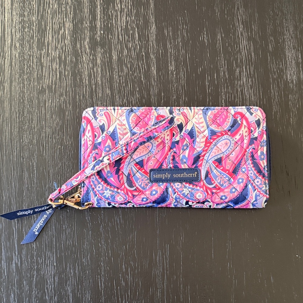 Simply Southern Pink and Blue Paisley Wallet/Wristlet LIKE NEW